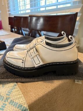 Nordstrom White Patent Buckle Lug Sole Slip-On Loafers